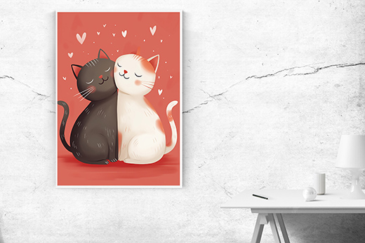 Kunstdruck kuschelnde Katzen 