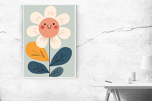 Kunstdruck lächelnde Blume weiss 