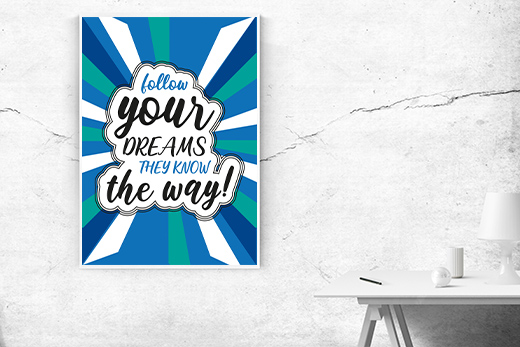 Kunstdruck follow your dreams blau 