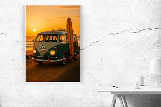 Kunstdruck Bully mit Surfbrett 