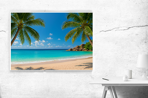 Kunstdruck Palmenstrand Felsen I 