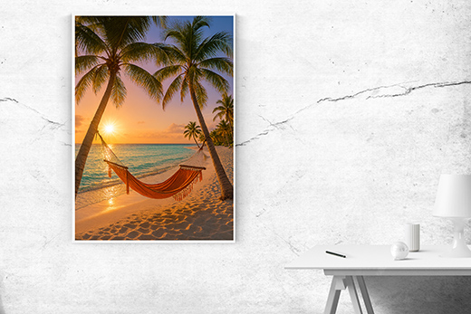 Kunstdruck Palmenstrand Hängematte II 