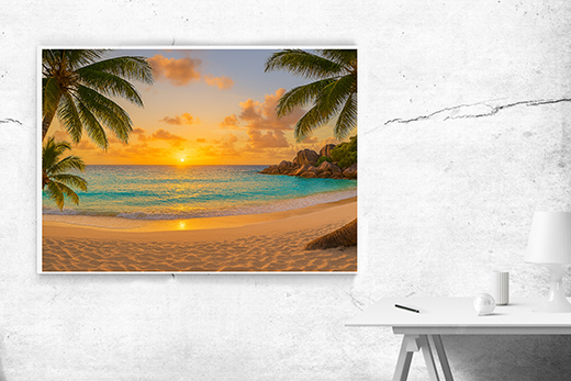 Kunstdruck Palmenstrand Sonnenuntergang 