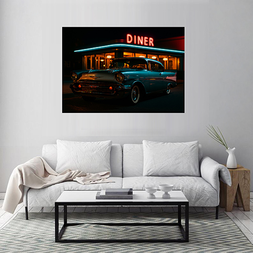 Kunstdruck Diner mit Hot-Rod  
