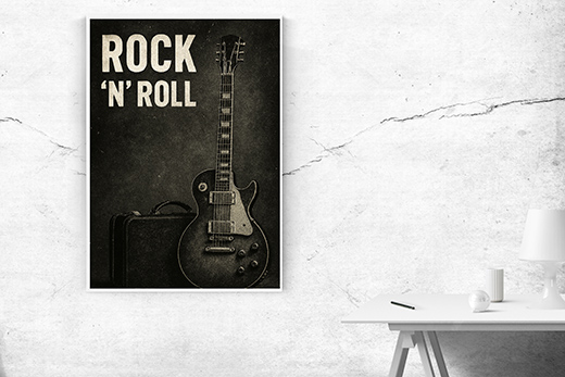 Kunstdruck Rock-n-Roll Gitarre schwarz-weiß 