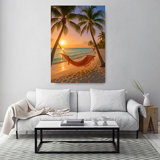 Kunstdruck Palmenstrand Hängematte II