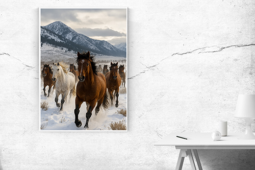 Kunstdruck Pferdeherde Winter
